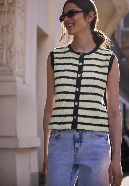 Weste mit Rundhals und Streifen off white