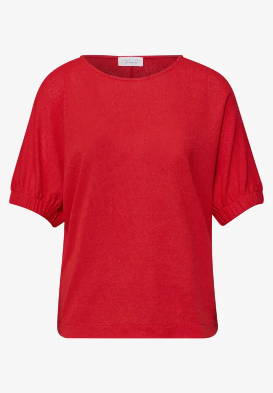 Shirt met ronde hals en rimpels chili red