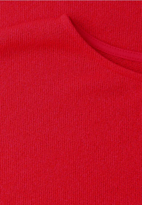 Shirt met ronde hals en rimpels chili red