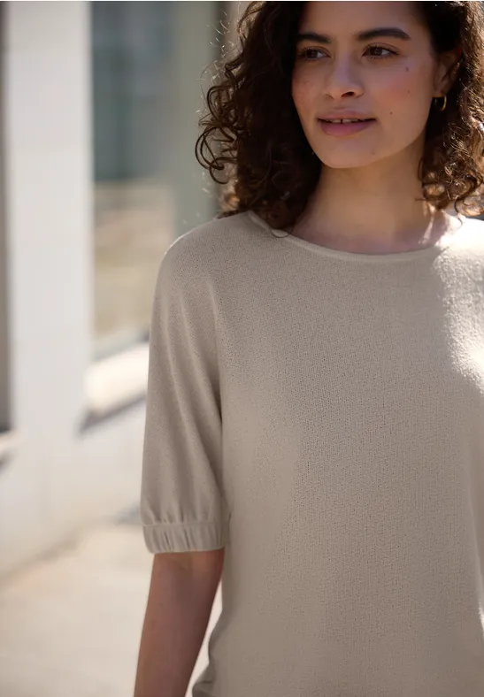 T-Shirt mit Rundhals und Raffung stone sand