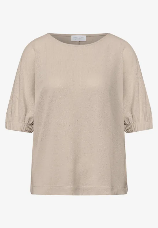 T-Shirt mit Rundhals und Raffung stone sand