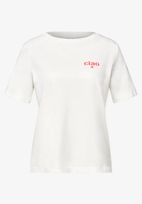 Basic T-Shirt mit Detailprint off white