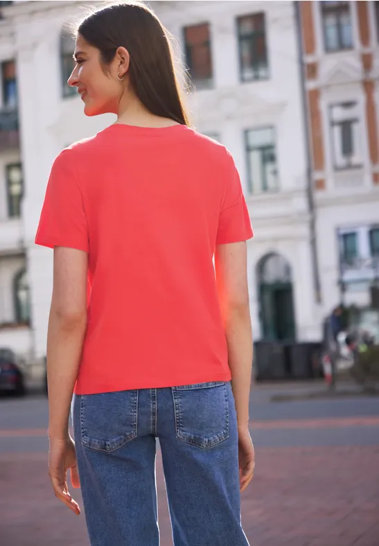 Basic T-Shirt mit Detailprint chili red