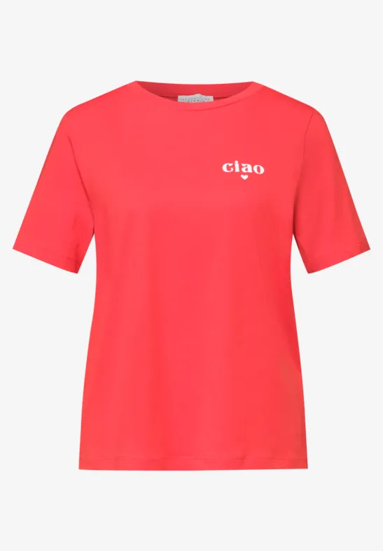 Basic T-Shirt mit Detailprint chili red