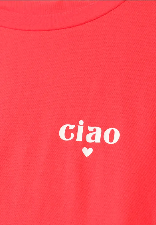 Basic T-Shirt mit Detailprint chili red
