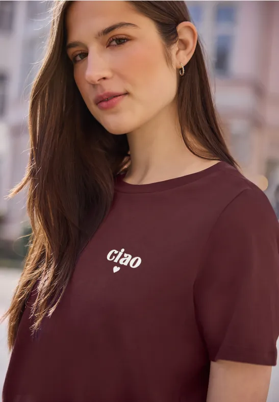 Basic T-Shirt mit Detailprint very berry