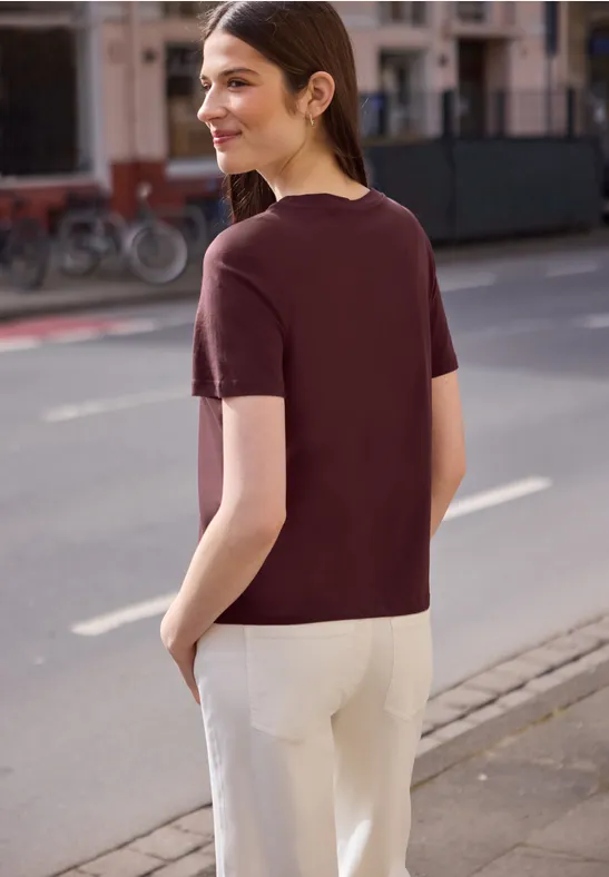 Basic T-Shirt mit Detailprint very berry