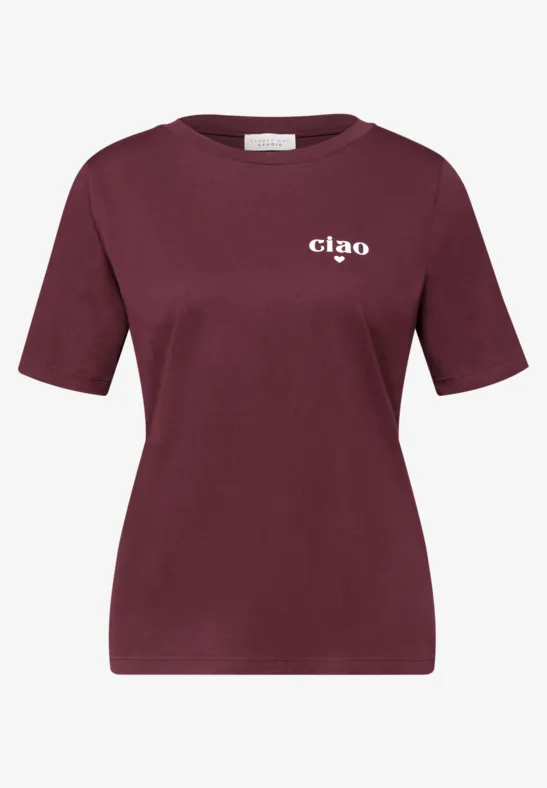 Basic T-Shirt mit Detailprint very berry