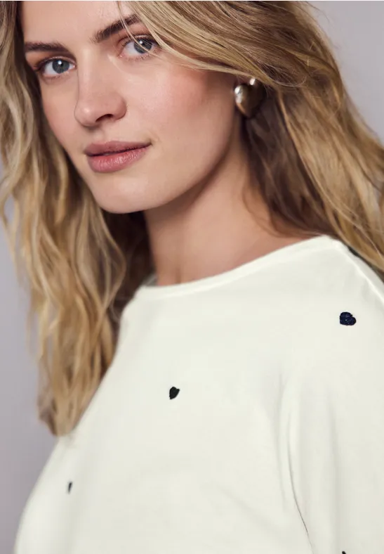 T-Shirt mit Rundhals und Herzprint off white