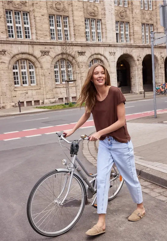 Chemise dropped shoulder en jersey mahogany brown
