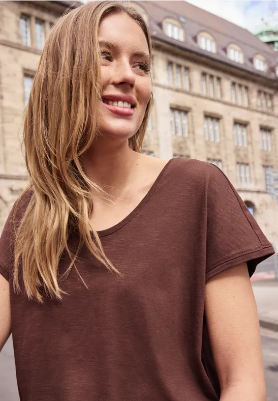 Chemise dropped shoulder en jersey mahogany brown