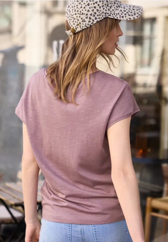 Shirt met hangende schouder in jersey hazy rose