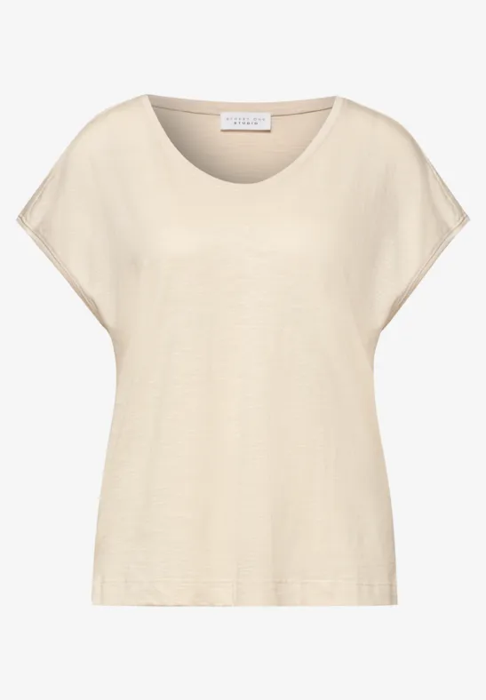 Shirt met hangende schouder in jersey stone sand