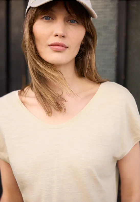 Shirt met hangende schouder in jersey stone sand