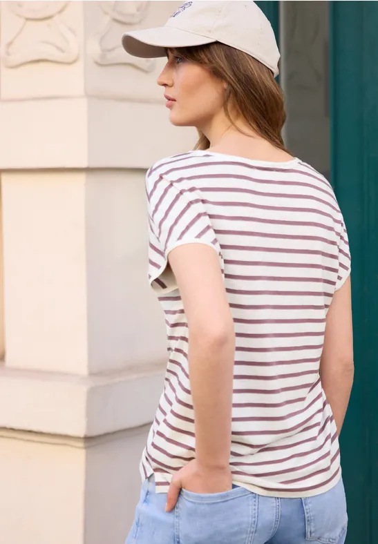 Shirt met losse schouders en strepen hazy rose