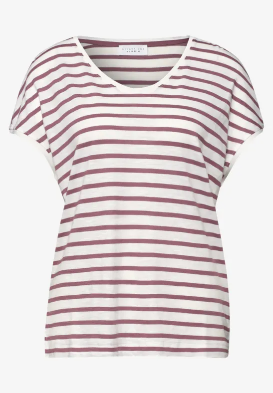 Shirt met losse schouders en strepen hazy rose