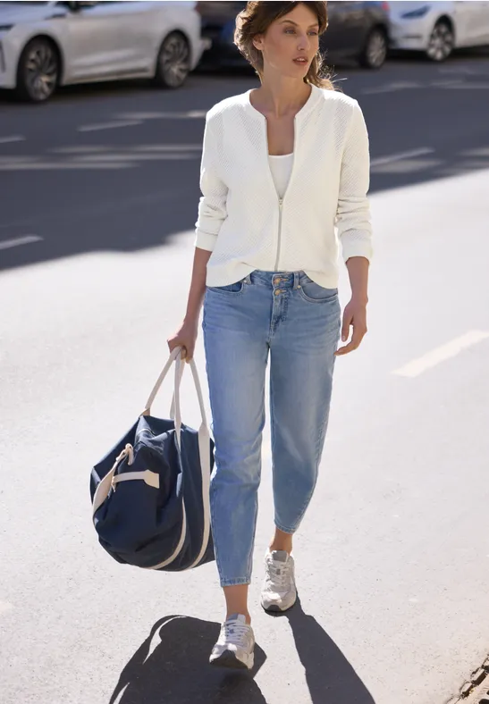 Langarm Jacke mit Strukturstreifen off white