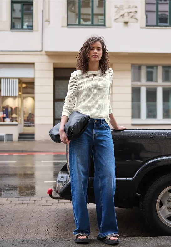 Langarm Shirt im Strick-Look off white