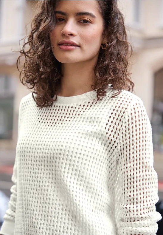 Langarm Shirt im Strick-Look off white