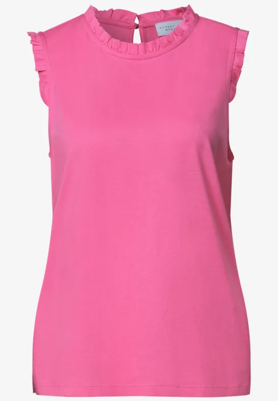 Ärmelloses pinkes Damen-Top mit Rüschenkragen