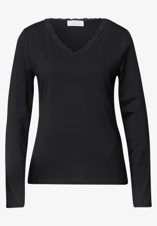 Schwarzes Langarmshirt mit V-Ausschnitt für Damen