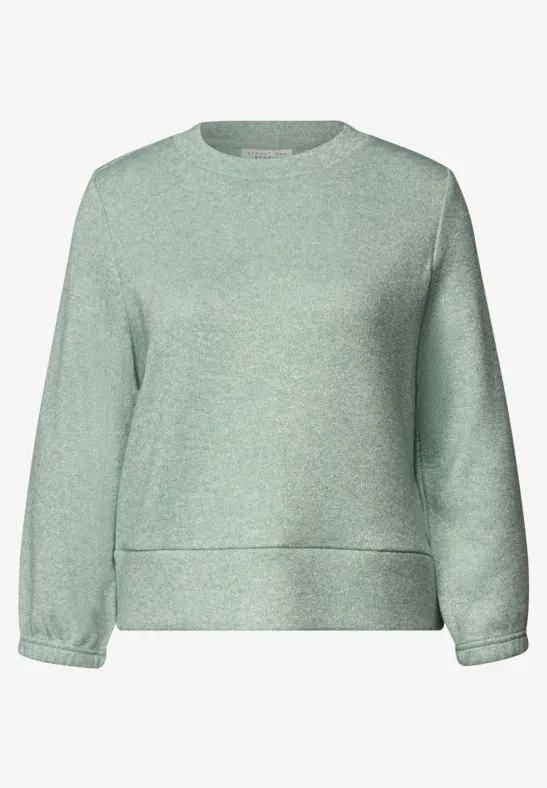 Mintgrüner Pullover mit Rundhalsausschnitt und lockerem Schnitt.