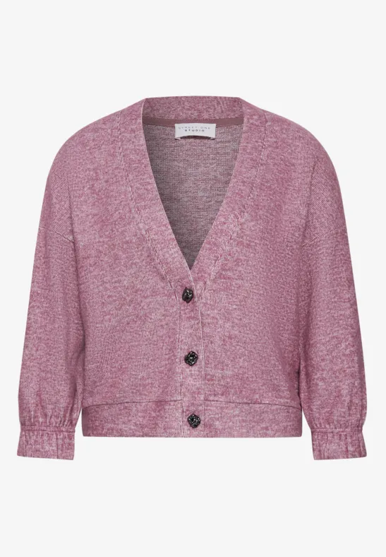Rosa Strick-Cardigan mit V-Ausschnitt, langen Ärmeln und Knopfleiste