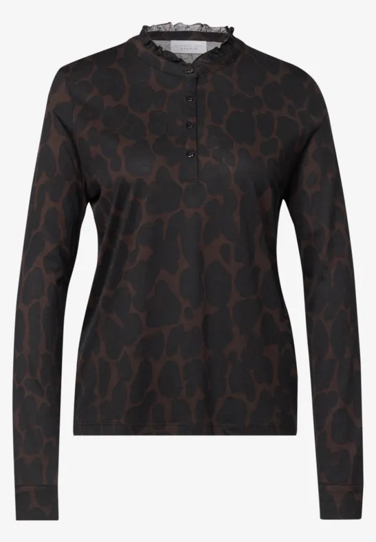 Dunkelbraunes Damen-Langarmshirt im dezenten Leoparden-Print