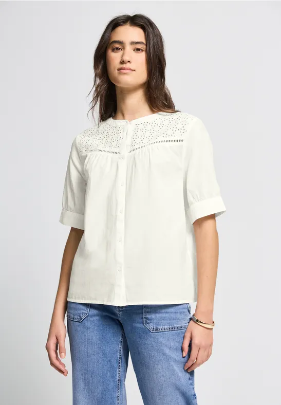 Kurzarmbluse mit Stickerei off white
