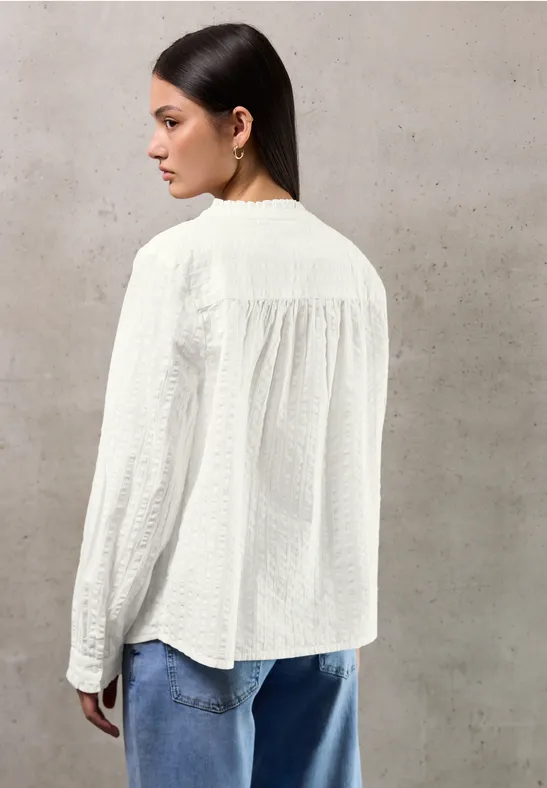 Seersucker blouse met ruches off white