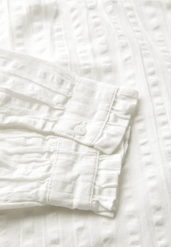 Seersucker blouse met ruches off white