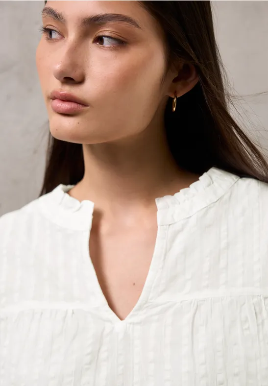 Seersucker blouse met ruches off white