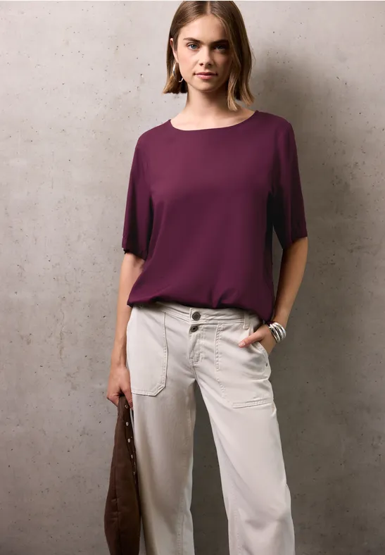 Blusenshirt mit Elastiksaum dark plum red