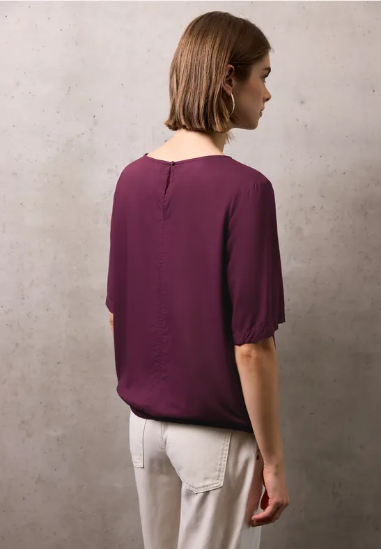 Blusenshirt mit Elastiksaum dark plum red