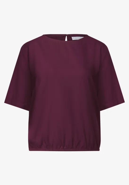 Blusenshirt mit Elastiksaum dark plum red