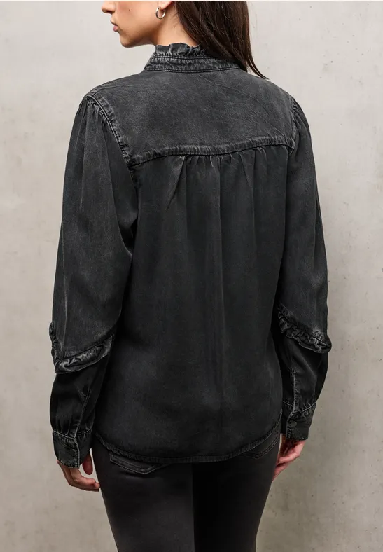 Blouse en jean à volants black washed