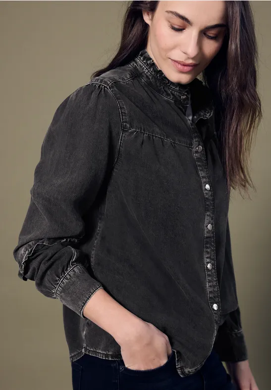 Dżinsowa bluzka z falbankami black washed