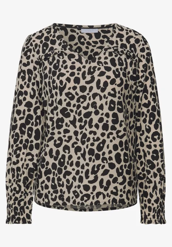 V-Neck Bluse mit Rüschen morn beige