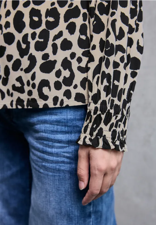 V-Neck Bluse mit Rüschen morn beige
