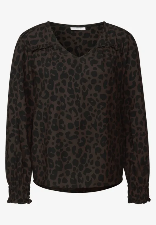 V-Neck Bluse mit Rüschen dark auburn brown