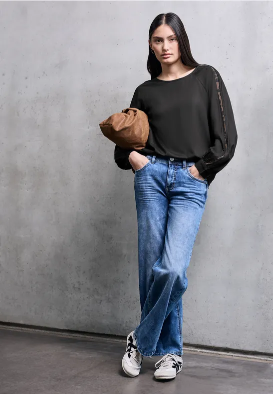 Blouse raglan avec détails de taille Black