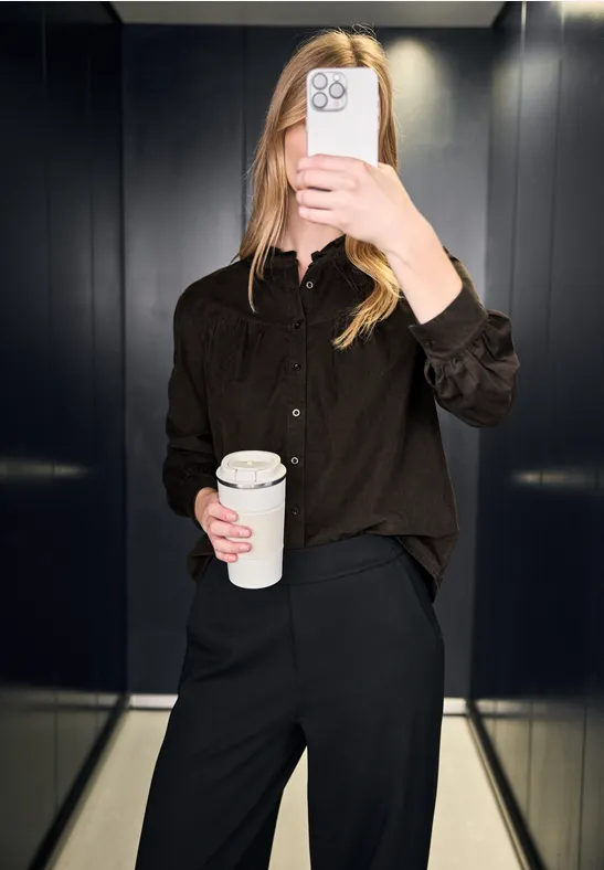 Cordbluse mit Rüschendetails dark auburn brown