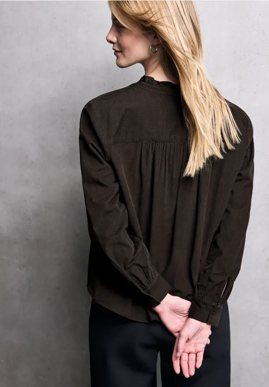 Cordbluse mit Rüschendetails dark auburn brown