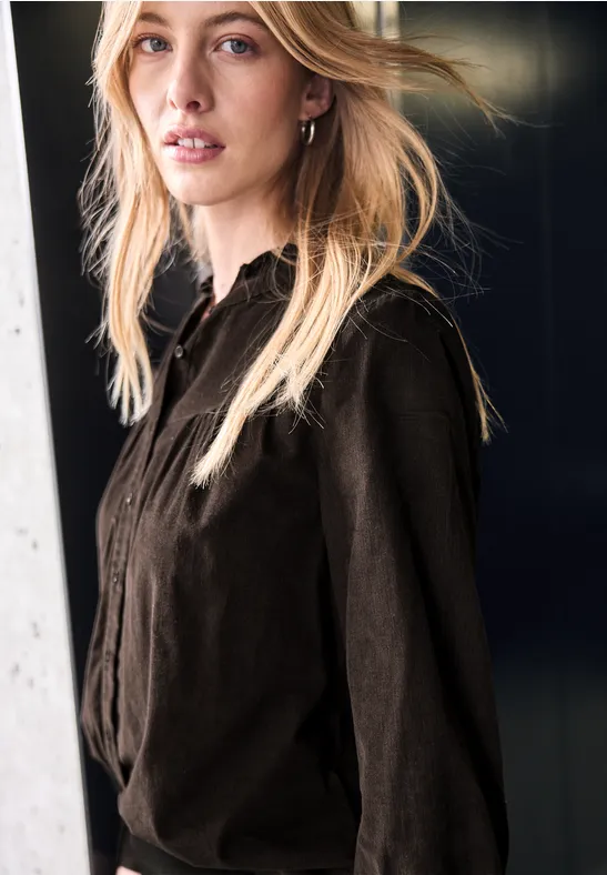 Cordbluse mit Rüschendetails dark auburn brown