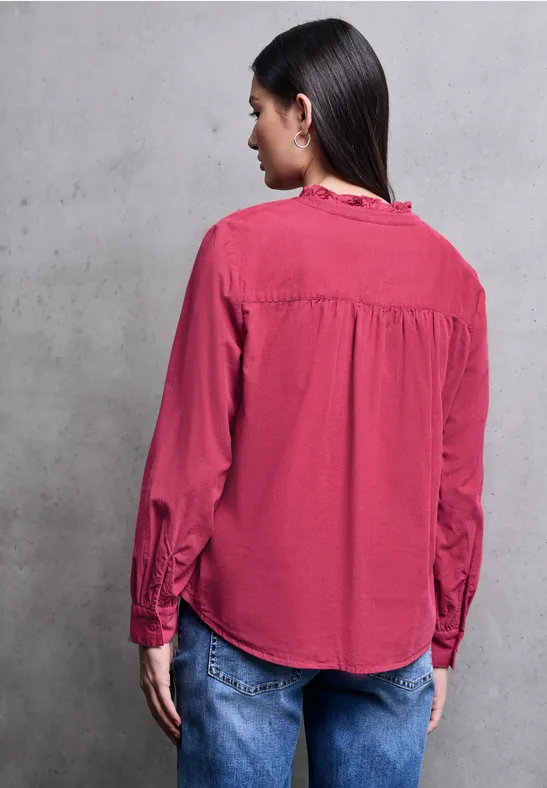 Corduroy blouse met ruches dark candy pink