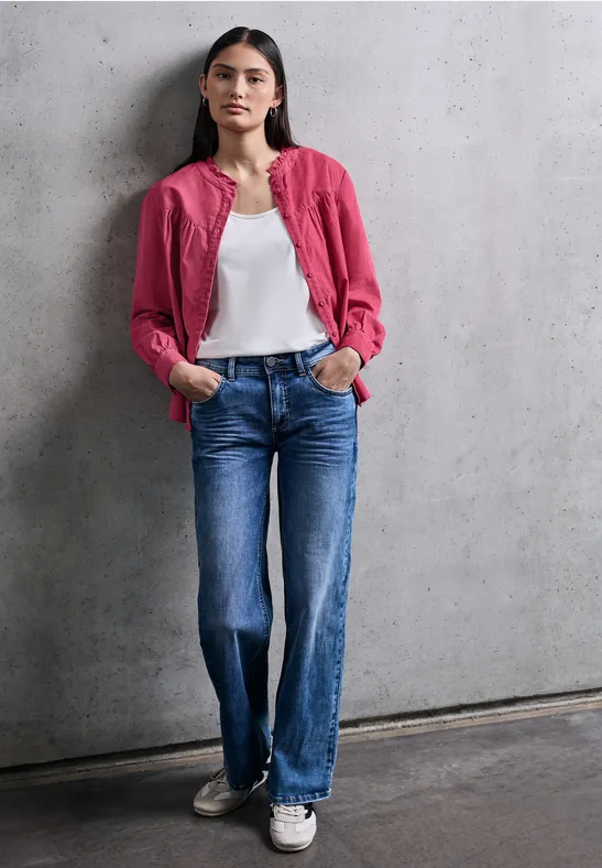 Corduroy blouse met ruches dark candy pink