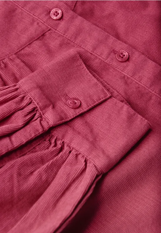 Corduroy blouse met ruches dark candy pink
