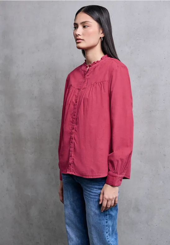 Corduroy blouse met ruches dark candy pink