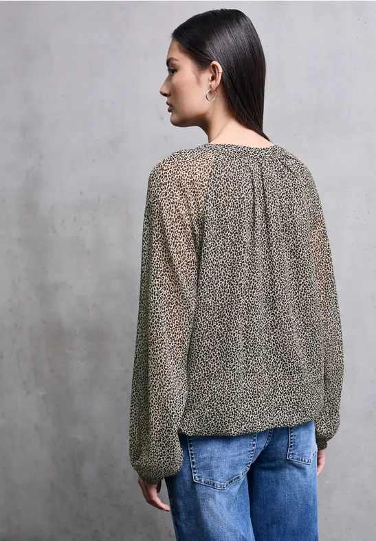 Chiffon Leo-Bluse mit Zipper morn beige