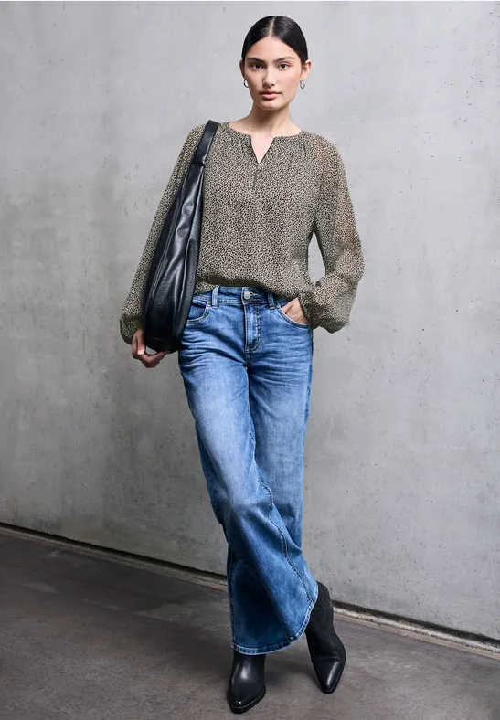 Chiffon Leo-Bluse mit Zipper morn beige